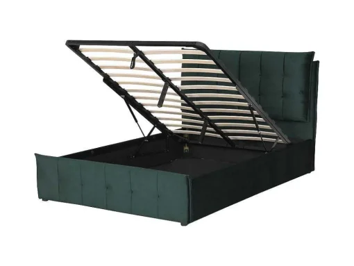 Cama Com Espaco De Arrumação 140 X 200 Cm Veludo Verde + Colchão - Oleria