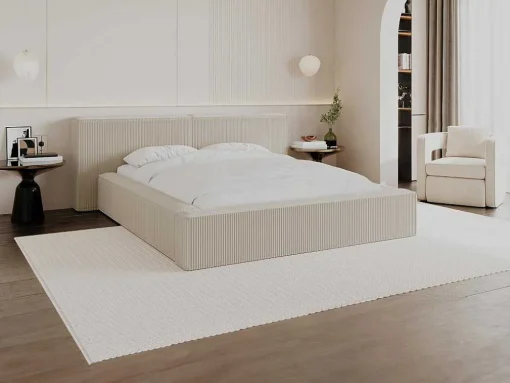 Cama Com Espaco De Arrumação De 160 X 200 Cm Em Veludo Canelado Cor Bege - Timano