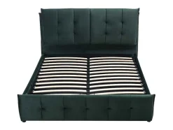 Cama Com Espaco De Arrumação 140 X 200 Cm Veludo Verde + Colchão - Oleria