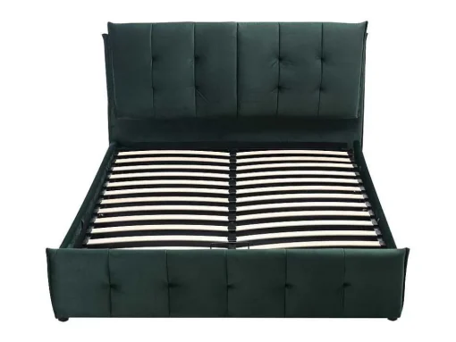 Cama Com Espaco De Arrumação 140 X 200 Cm Veludo Verde + Colchão - Oleria