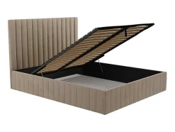 Cama Com Espaco De Arrumação 140 X 190 Cm Com Cabeceira De Cama Costuras Verticais Veludo Taupe + Colchão - Larali