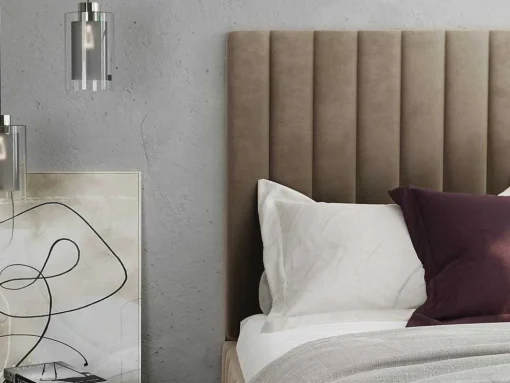 Cama Com Espaco De Arrumação 140 X 190 Cm Com Cabeceira De Cama Costuras Verticais Veludo Taupe + Colchão - Larali