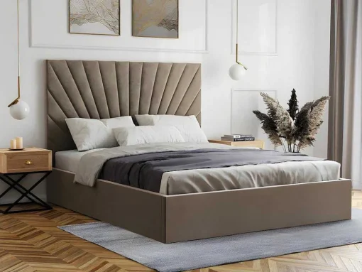 Cama Com Espaco De Arrumação De 140 X 190 Cm Em Veludo Cor Bege - Rilioda
