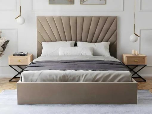 Cama Com Espaco De Arrumação De 140 X 190 Cm Em Veludo Cor Bege - Rilioda