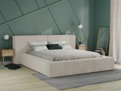 Cama Com Espaco De Arrumação De 160 X 200 Cm Em Veludo Canelado Cor Bege - Timano