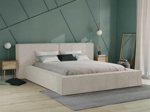 Cama Com Espaco De Arrumação De 160 X 200 Cm Em Veludo Canelado Cor Bege - Timano