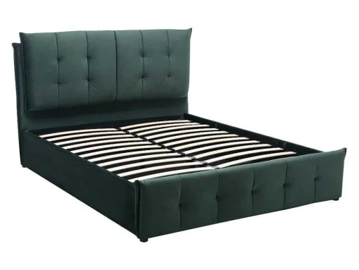 Cama Com Espaco De Arrumação 140 X 200 Cm Veludo Verde + Colchão - Oleria