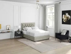Cama Com Gavetas - Tecido Champanhe - 180X200 Cm - Leopold