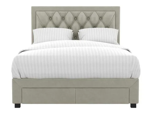 Cama Com Gavetas 140 X 190 Cm Tecido Veludo Champagne + Colchão - Leopold