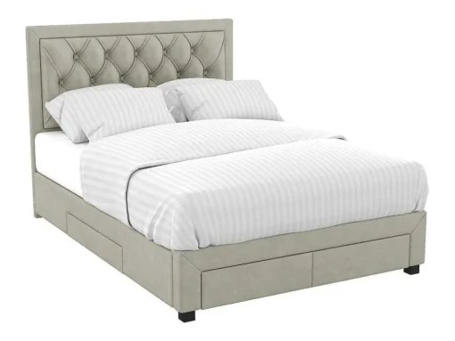 Cama Com Gavetas 140 X 190 Cm Tecido Veludo Champagne + Colchão - Leopold