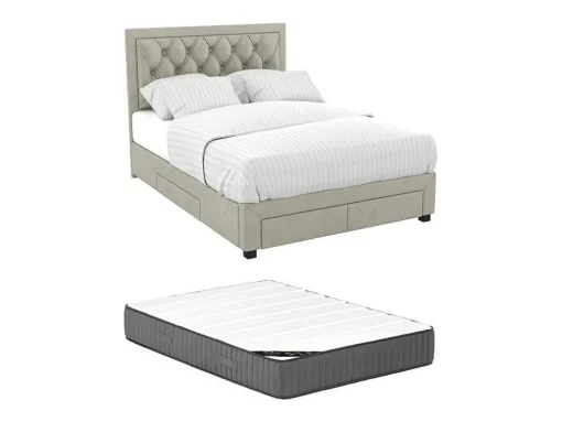 Cama Com Gavetas 140 X 190 Cm Tecido Veludo Champagne + Colchão - Leopold