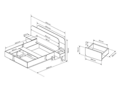 Cama Com Mesas De Cabeceira 160X200 Cm, Com Leds Cor Natural E Branco + Estrado + Colchão - Desado