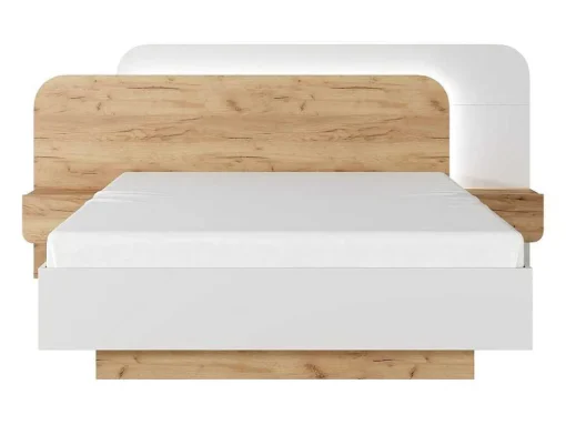 Cama Com Mesas De Cabeceira 160X200 Cm, Com Leds Cor Natural E Branco + Estrado + Colchão - Desado