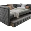 Cama Dupla Alcochoada 2X90X190 Cm Em Tecido Cinza - Louise