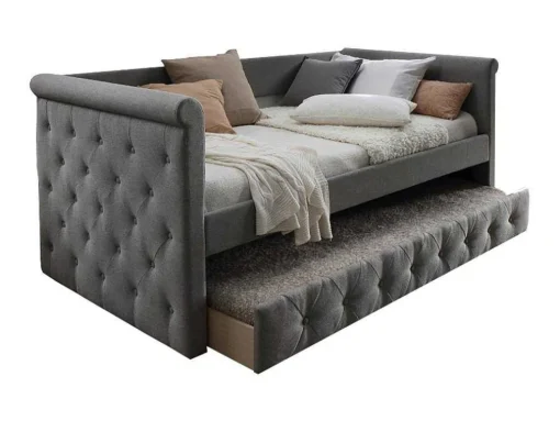 Cama Dupla Alcochoada 2X90X190 Cm Em Tecido Cinza - Louise