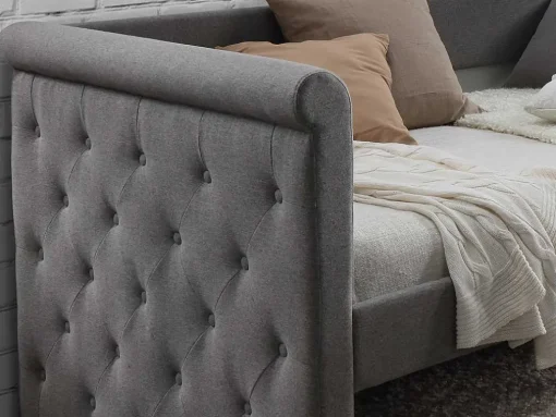 Cama Dupla Alcochoada 2X90X190 Cm Em Tecido Cinza - Louise