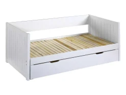 Cama Dupla Banco Com Gaveta De 2 X 90 X 200 Cm Em Pinho E Mdf Cor Branco - Alfiero