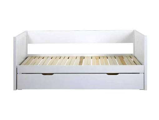 Cama Dupla Banco Com Gaveta De 2 X 90 X 200 Cm Em Pinho E Mdf Cor Branco - Alfiero