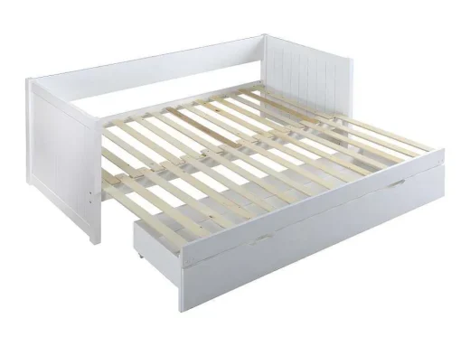 Cama Dupla Banco Com Gaveta De 2 X 90 X 200 Cm Em Pinho E Mdf Cor Branco - Alfiero