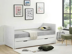 Cama Dupla Banco Com Gaveta De 2 X 90 X 200 Cm Em Pinho E Mdf Cor Branco - Alfiero