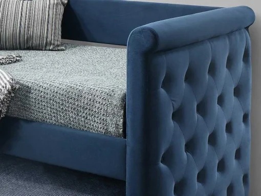 Cama Dupla Banco De 2X90X190 Cm Em Tecido Azul + Colchão - Louise