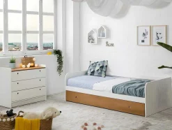 Cama Dupla Banco 2X90X190 Cm Mdf Branco E Cerejeira - Juliette