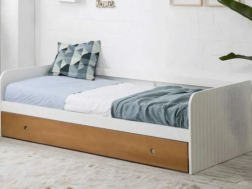 Cama Dupla Banco 2X90X190 Cm Mdf Branco E Cerejeira + Colchões - Juliette