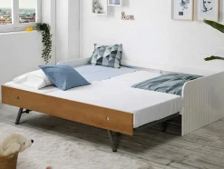 Cama Dupla Banco 2X90X190 Cm Mdf Branco E Cerejeira - Juliette