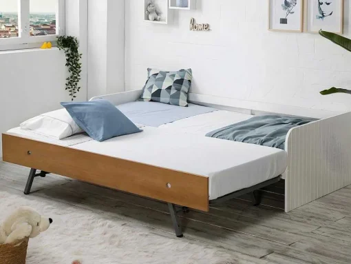 Cama Dupla Banco 2X90X190 Cm Mdf Branco E Cerejeira + Colchões - Juliette