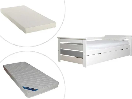 Cama Dupla Banco 2X90X190 Cm Mdf Branco + Colchões - Celiane