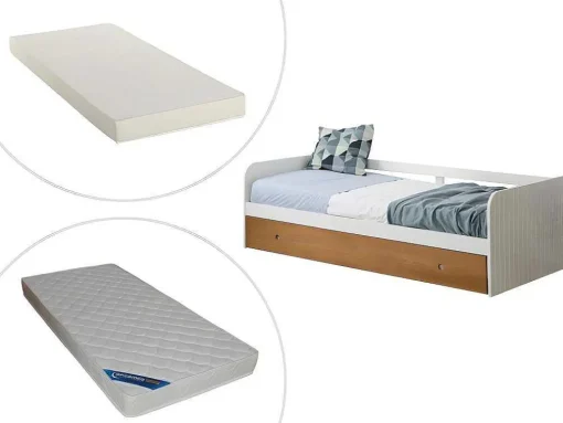 Cama Dupla Banco 2X90X190 Cm Mdf Branco E Cerejeira + Colchões - Juliette