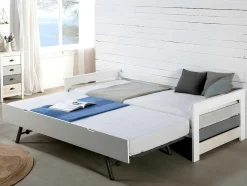 Cama Dupla Banco 2X90X190 Cm Mdf Branco + Colchões - Celiane
