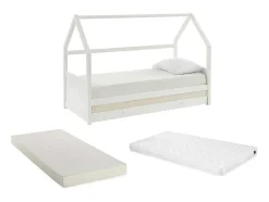 Cama Dupla Cabana De 2 X 90 X 190 Cm Em Pinho Cor Branco + Colchão - Hurra