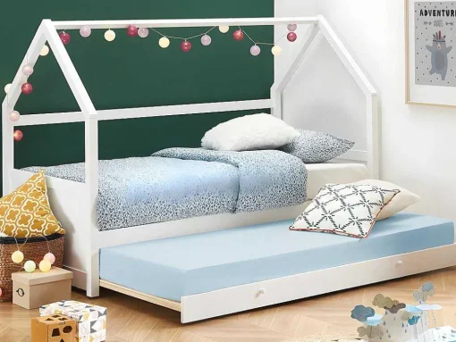Cama Dupla Cabana De 2 X 90 X 190 Cm Em Pinho Cor Branco + Colchão - Hurra