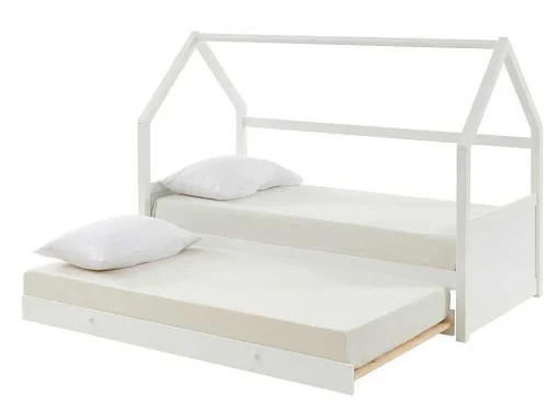 Cama Dupla Cabana De 2 X 90 X 190 Cm Em Pinho Cor Branco + Colchão - Hurra