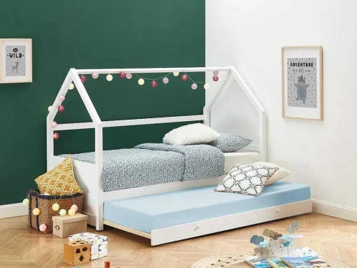 Cama Dupla Cabana De 2 X 90 X 190 Cm Em Pinho Cor Branco + Colchão - Hurra