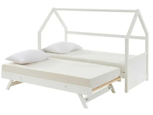 Cama Dupla Cabana De 2 X 90 X 190 Cm Em Pinho Cor Branco + Colchão - Hurra