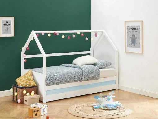 Cama Dupla Cabana De 2 X 90 X 190 Cm Em Pinho Cor Branco + Colchão - Hurra
