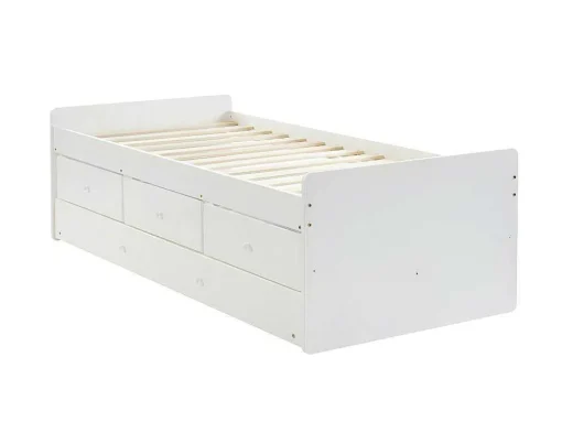 Cama Dupla Com 3 Gavetas De 90 X 190 Cm Em Mdf E Pinho Cor Branco + Colchão - Titouan