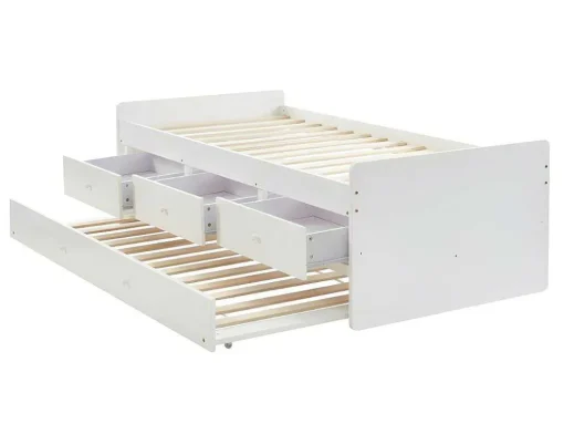 Cama Dupla Com 3 Gavetas De 90 X 190 Cm Em Mdf E Pinho Cor Branco - Titouan