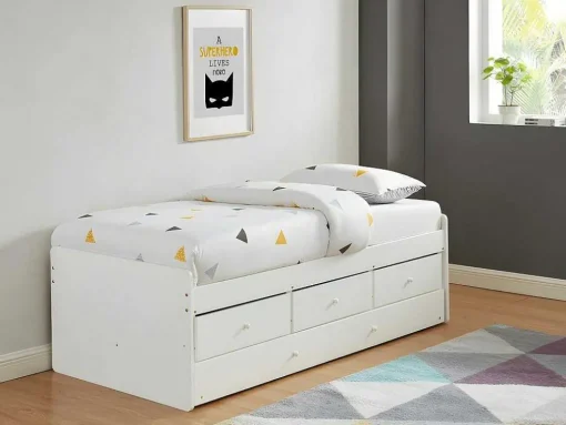 Cama Dupla Com 3 Gavetas De 90 X 190 Cm Em Mdf E Pinho Cor Branco - Titouan