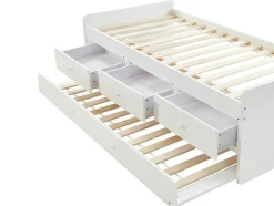 Cama Dupla Com 3 Gavetas De 90 X 190 Cm Em Mdf E Pinho Cor Branco + Colchão - Titouan