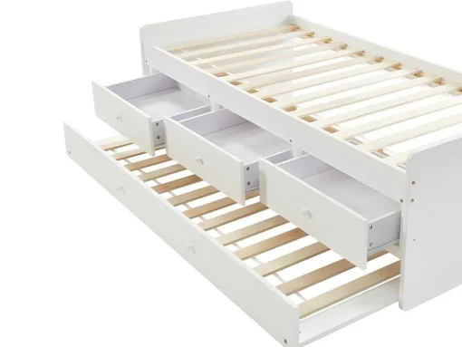 Cama Dupla Com 3 Gavetas De 90 X 190 Cm Em Mdf E Pinho Cor Branco + Colchão - Titouan