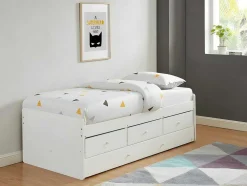 Cama Dupla Com 3 Gavetas De 90 X 190 Cm Em Mdf E Pinho Cor Branco + Colchão - Titouan