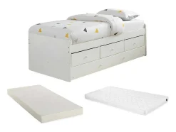 Cama Dupla Com 3 Gavetas De 90 X 190 Cm Em Mdf E Pinho Cor Branco + Colchão - Titouan