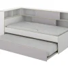 Cama Dupla Com Espacos De Arrumação De 90 X 200 E 90 X 190 Cm Cor Branco E Cinza - Losiana