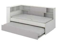 Cama Dupla Com Espacos De Arrumação De 90 X 200 E 90 X 190 Cm Cor Branco E Cinza - Losiana