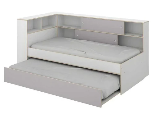 Cama Dupla Com Espacos De Arrumação De 90 X 200 E 90 X 190 Cm Cor Branco E Cinza - Losiana