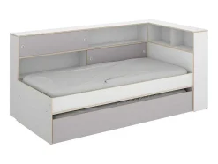 Cama Dupla Com Espacos De Arrumação De 90 X 200 E 90 X 190 Cm Cor Branco E Cinza - Losiana