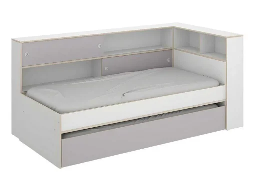 Cama Dupla Com Espacos De Arrumação De 90 X 200 E 90 X 190 Cm Cor Branco E Cinza - Losiana